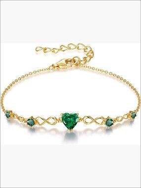 925 Sterling Silver Infinity Heart Birthstone Charm Bracelet - Adjustable Link